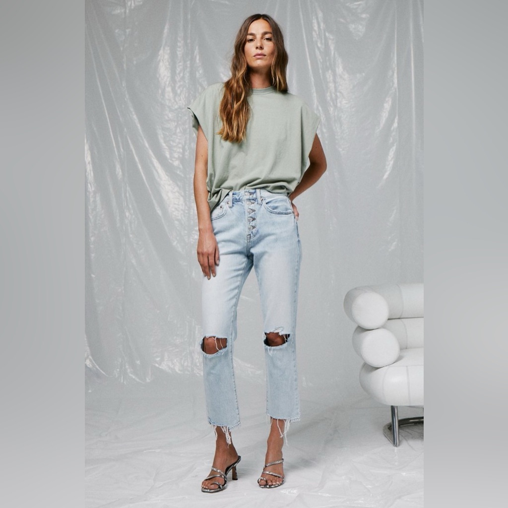 Pistola Charlie High Rise Classic Straight Ankle Jean Distressing Sz 32